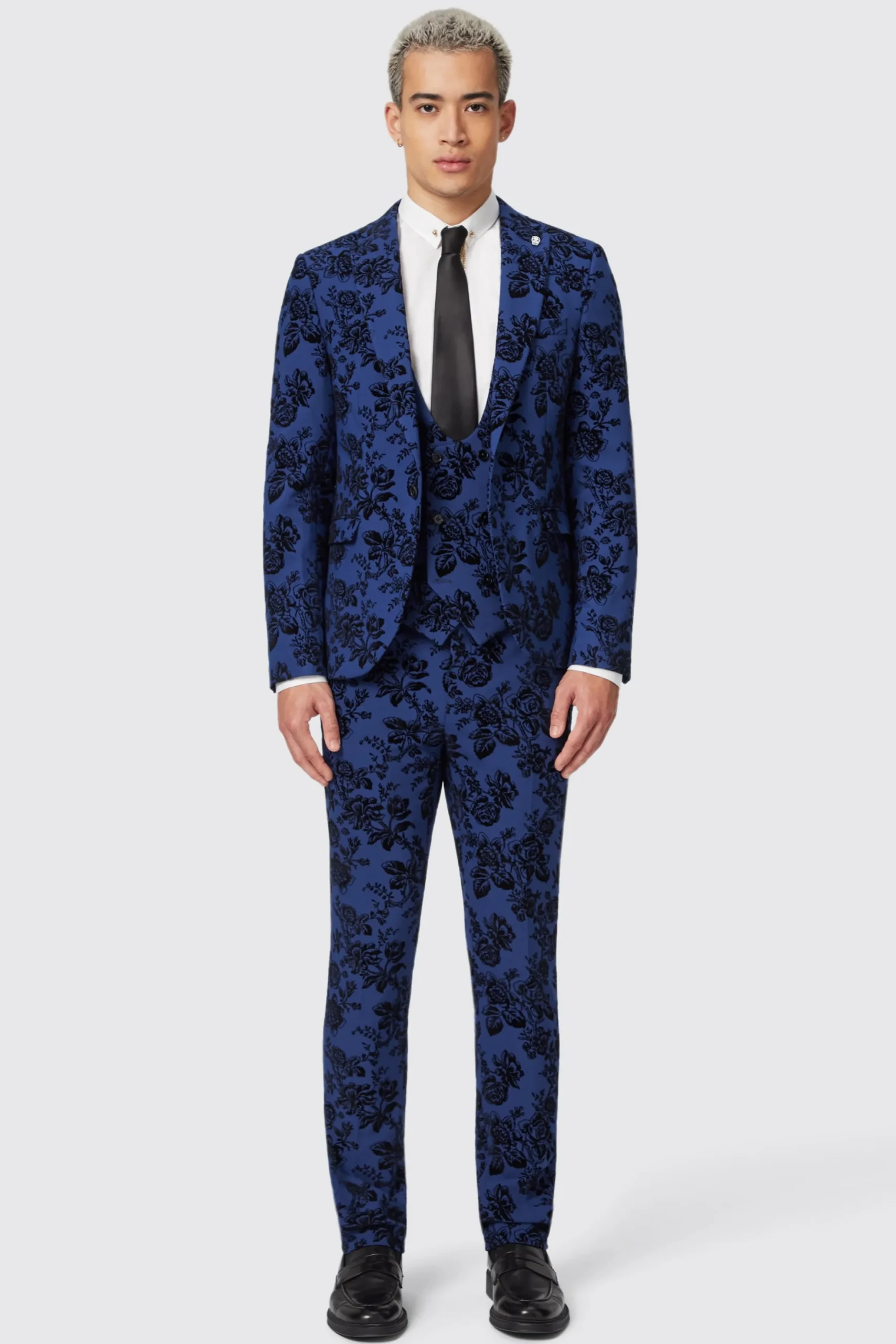 Twisted Tailor Jackalope Blue Waistcoat With Floral Flocking | Waistcoats