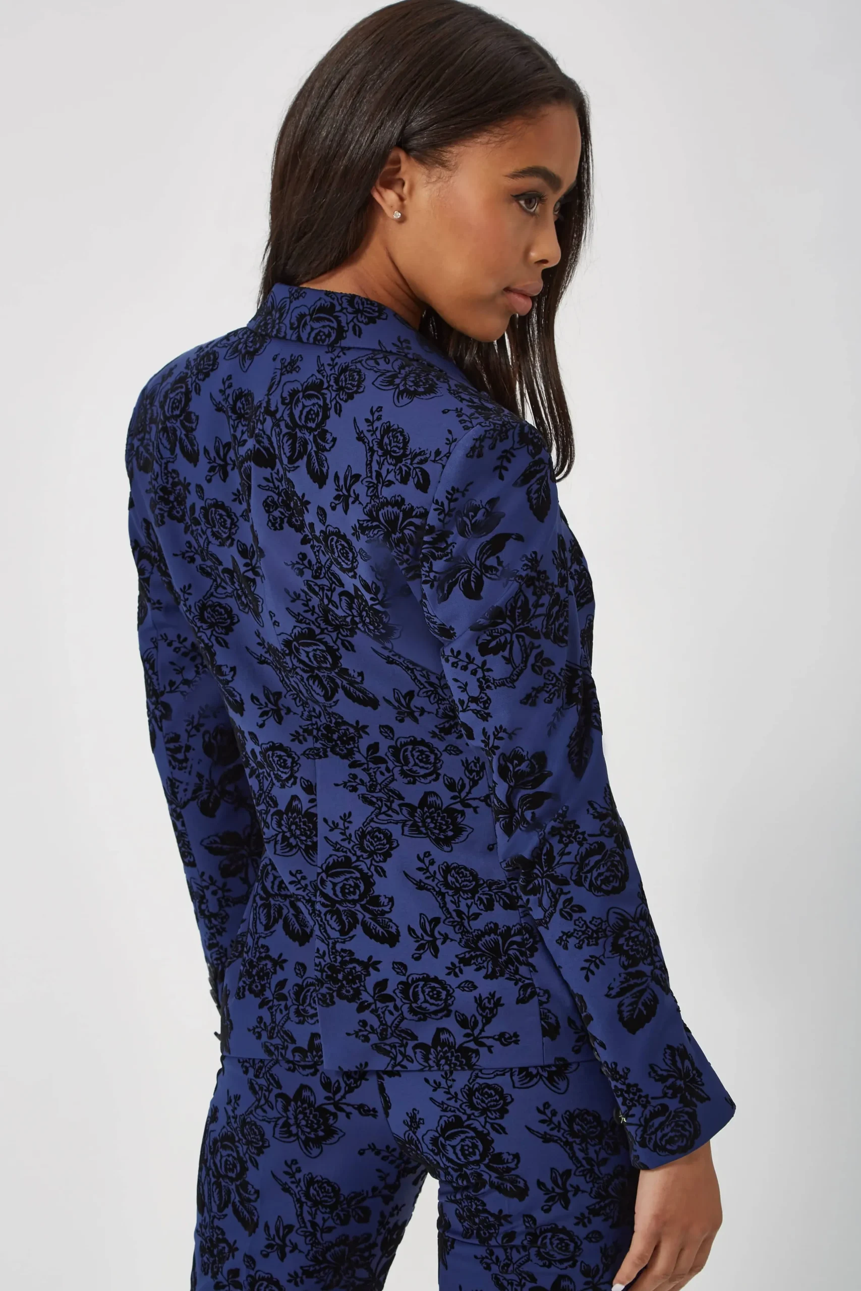 Twisted Tailor Jackalope Skinny Fit Blue Floral Flocked Jacket | Woman