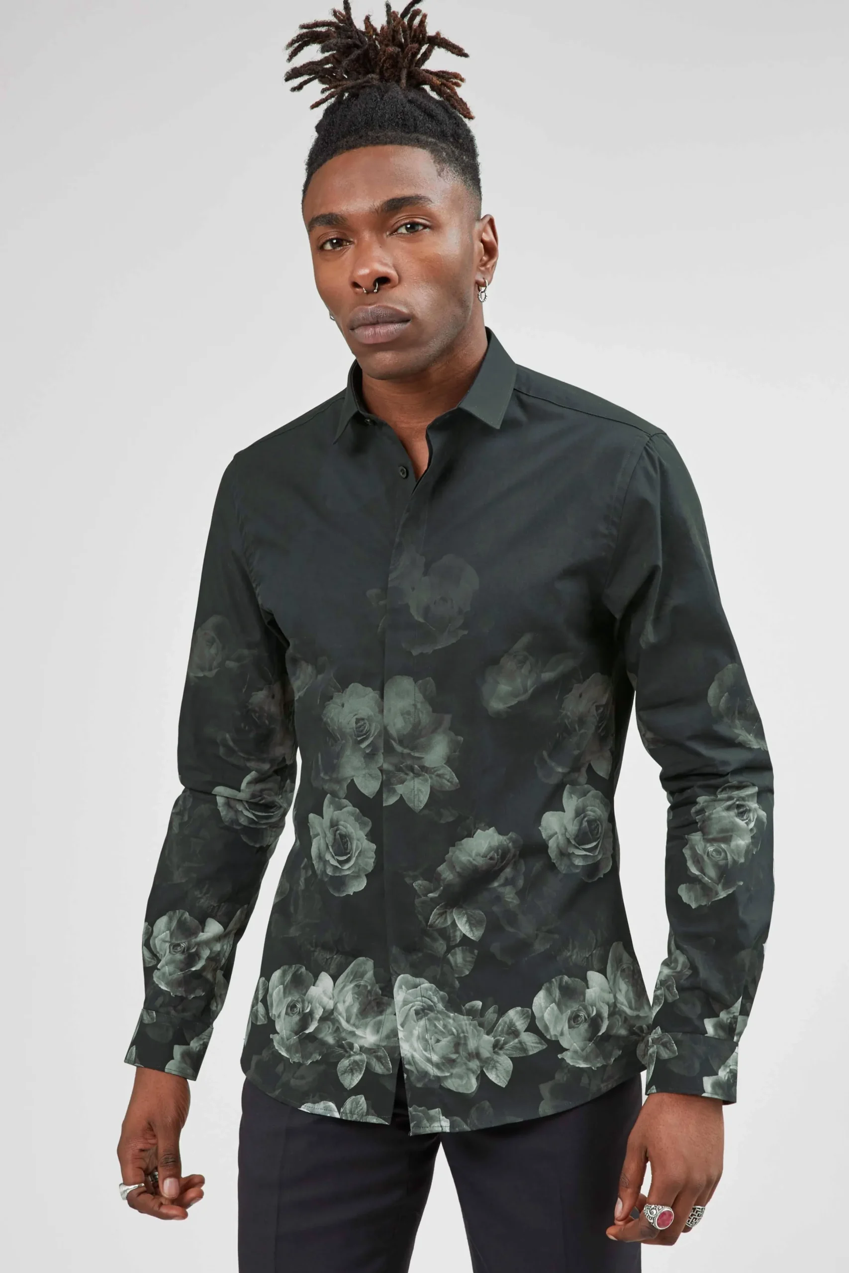Twisted Tailor Kember Slim Fit Black Floral Shirt | Style·Patterned Shirts | Occasion·Formal Shirts