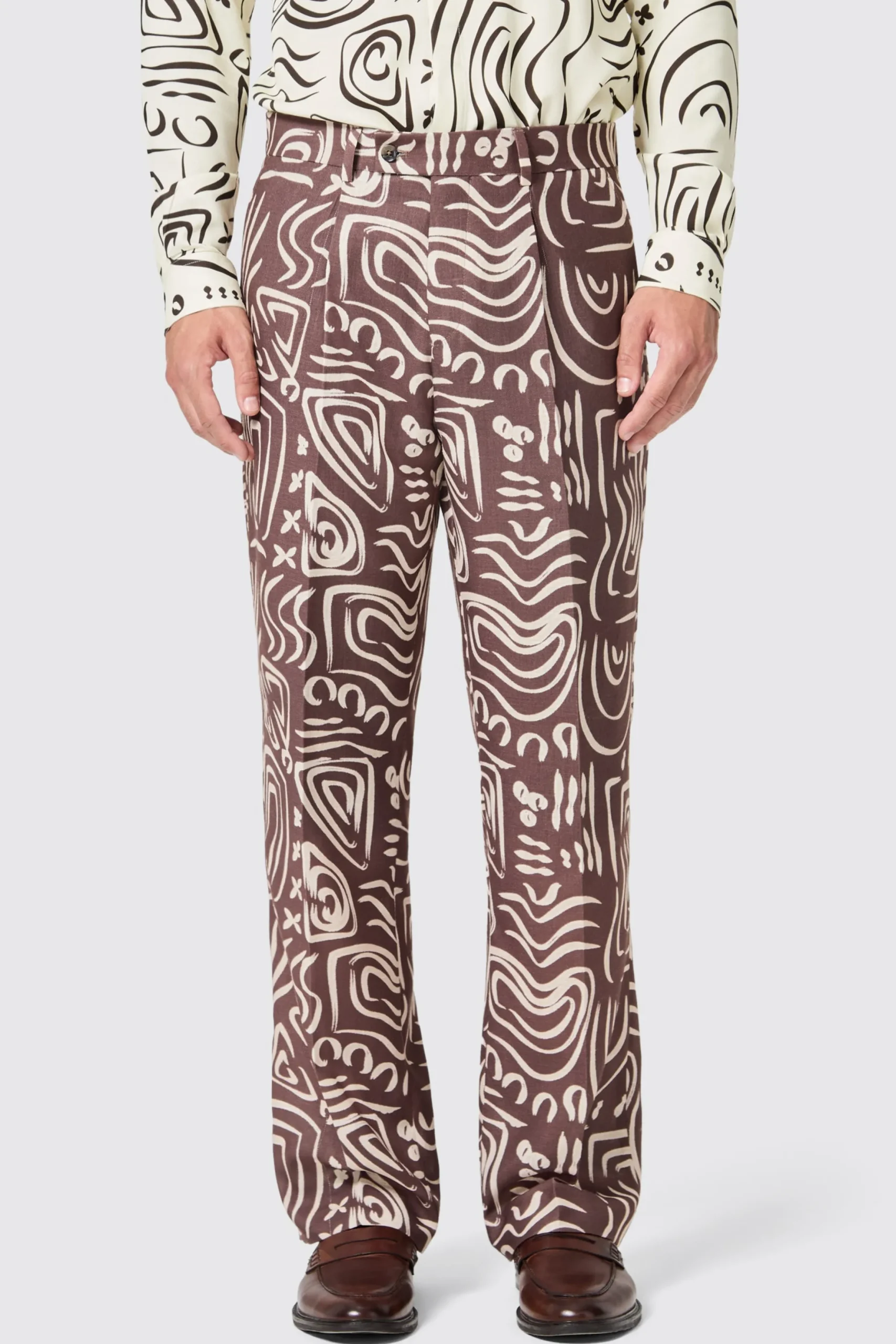 Twisted Tailor Kessie Oversized Brown Abstract Print Trousers | Unisex | Trousers·Casual Trousers
