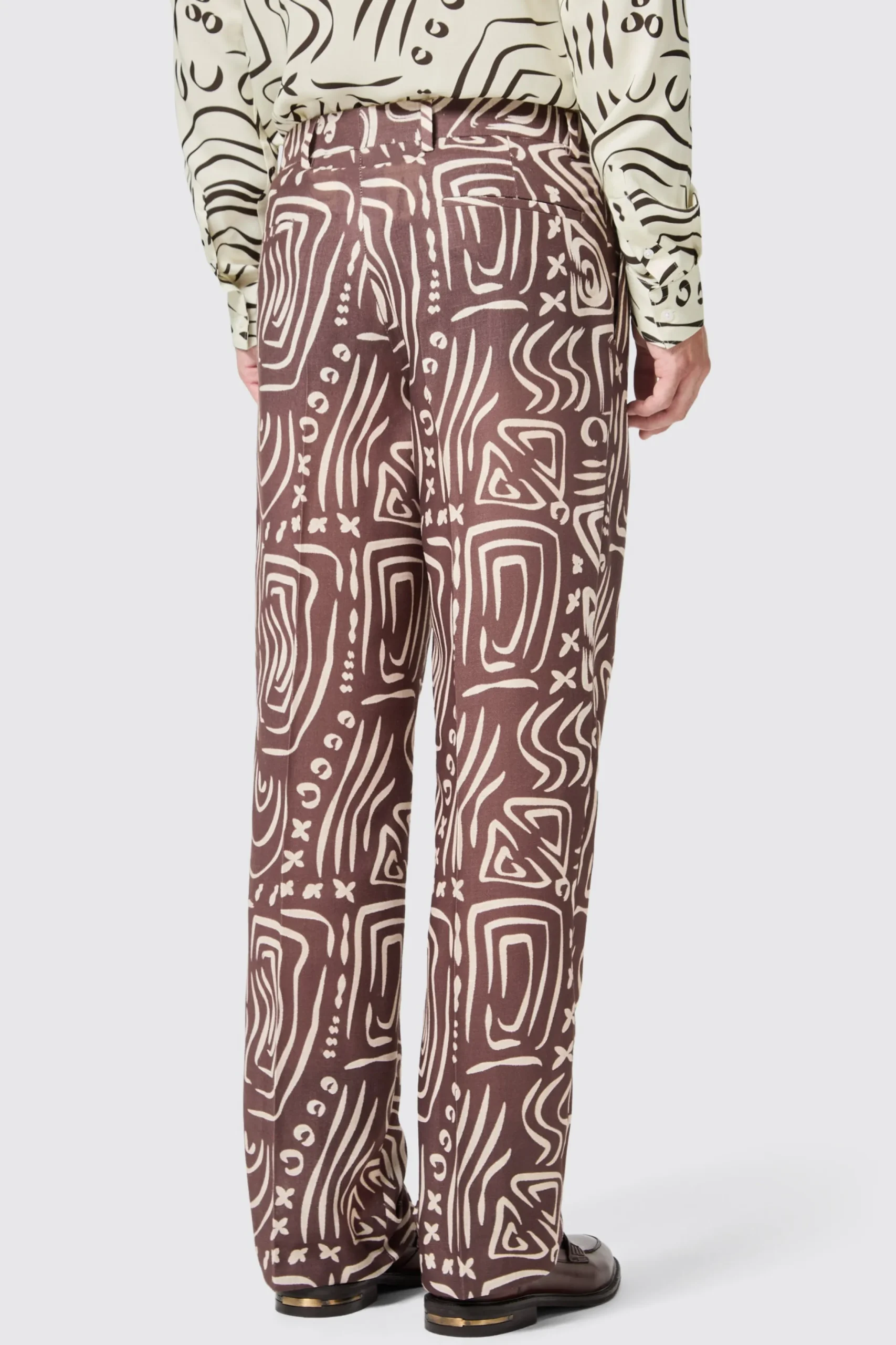 Twisted Tailor Kessie Oversized Brown Abstract Print Trousers | Unisex | Trousers·Casual Trousers