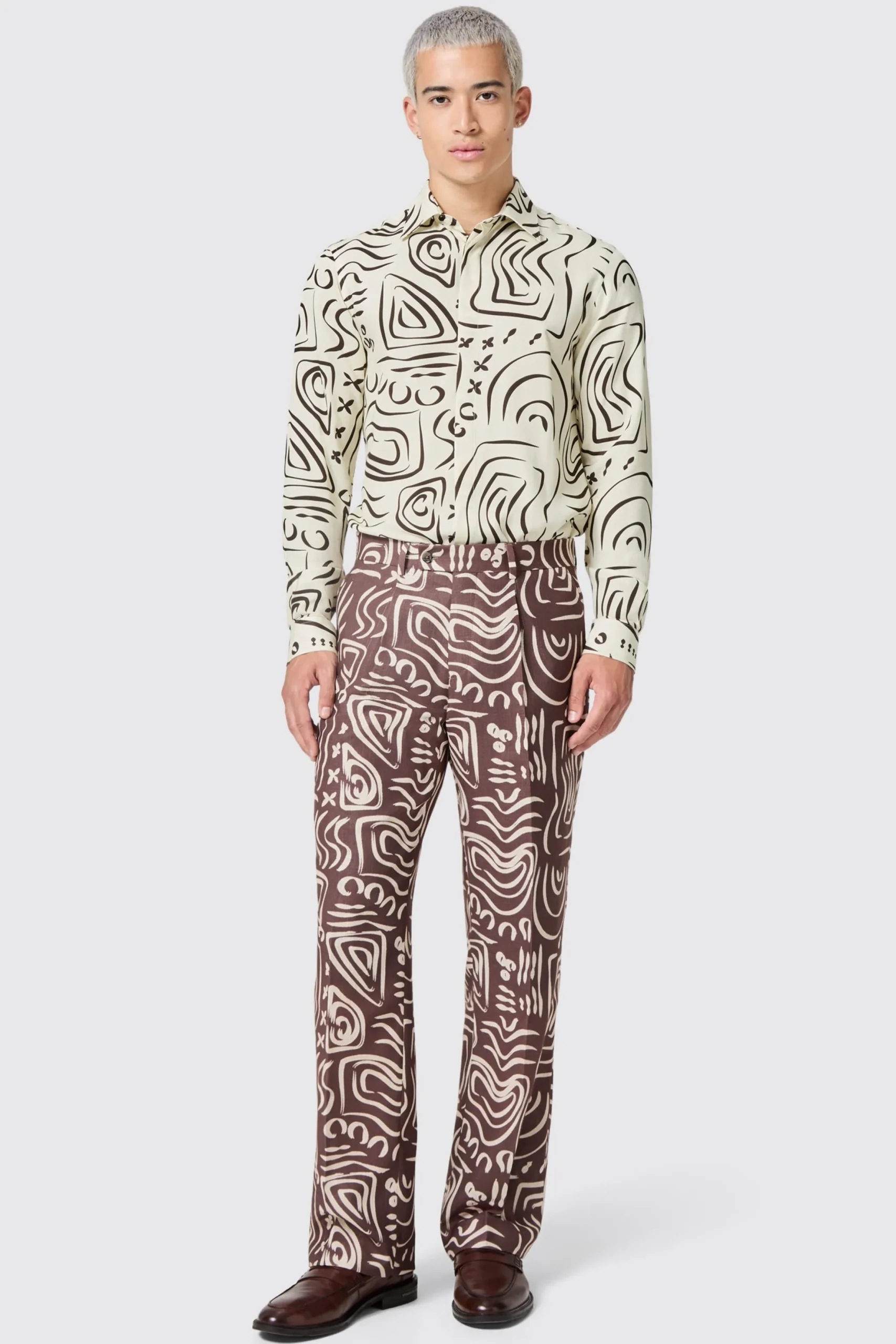 Twisted Tailor Kessie Oversized Brown Abstract Print Trousers | Unisex | Trousers·Casual Trousers