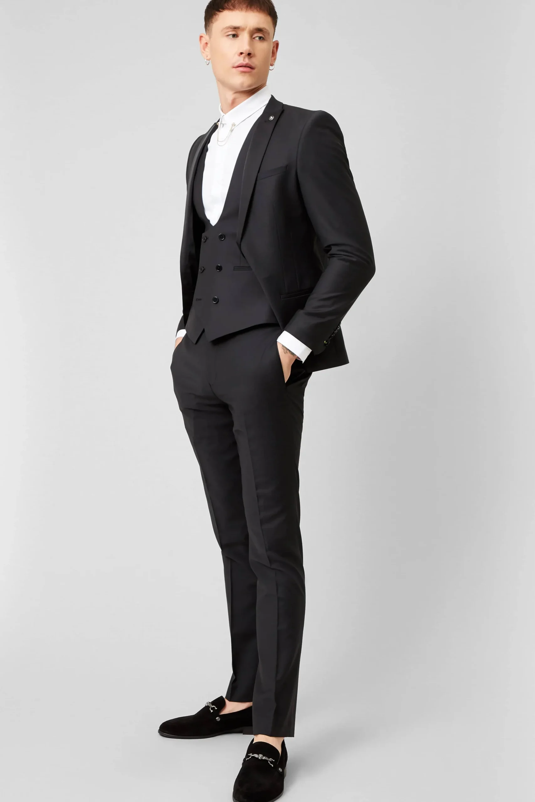 Twisted Tailor Kingdon Skinny Fit Black Dinner Suit | Style·Plain Suits | Style·3 Piece Suits