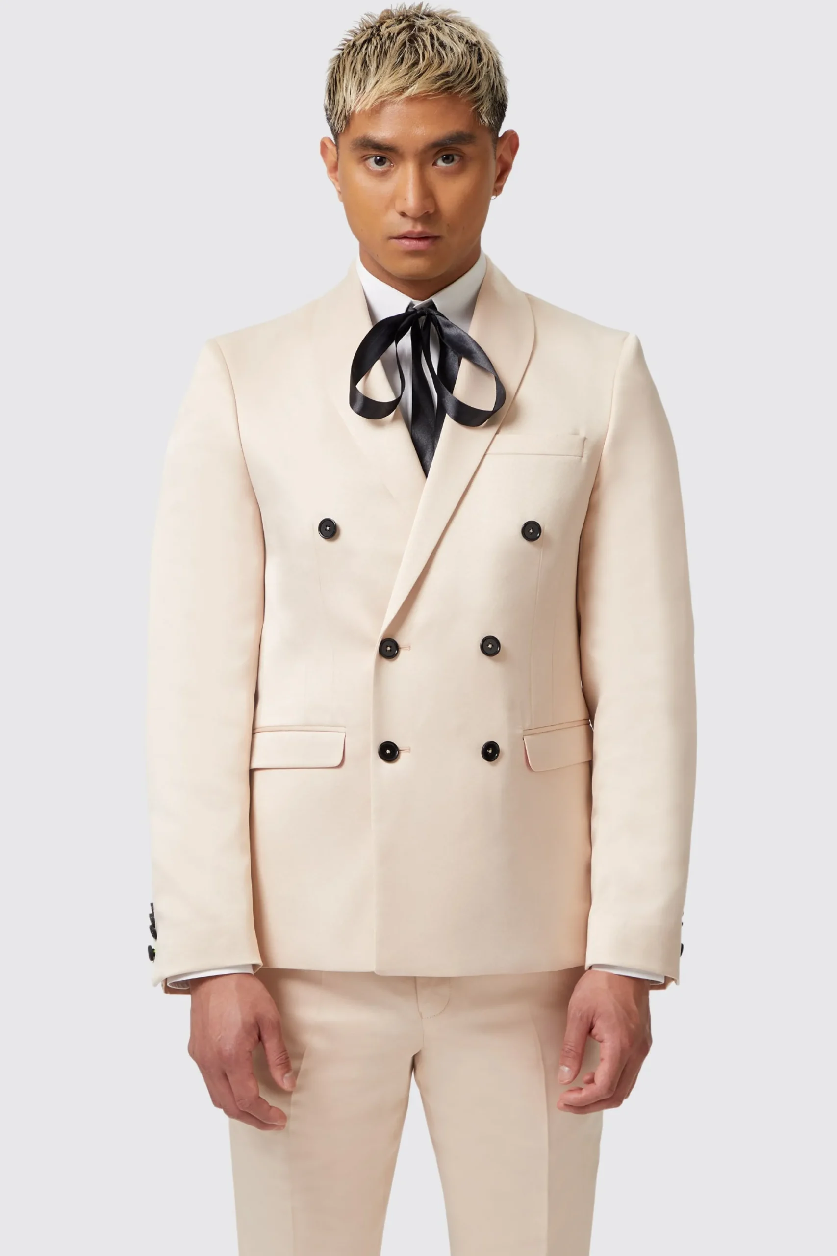 Twisted Tailor Lewis Skinny Fit Double Breasted Beige Sateen Jacket | Jackets·Party Jackets