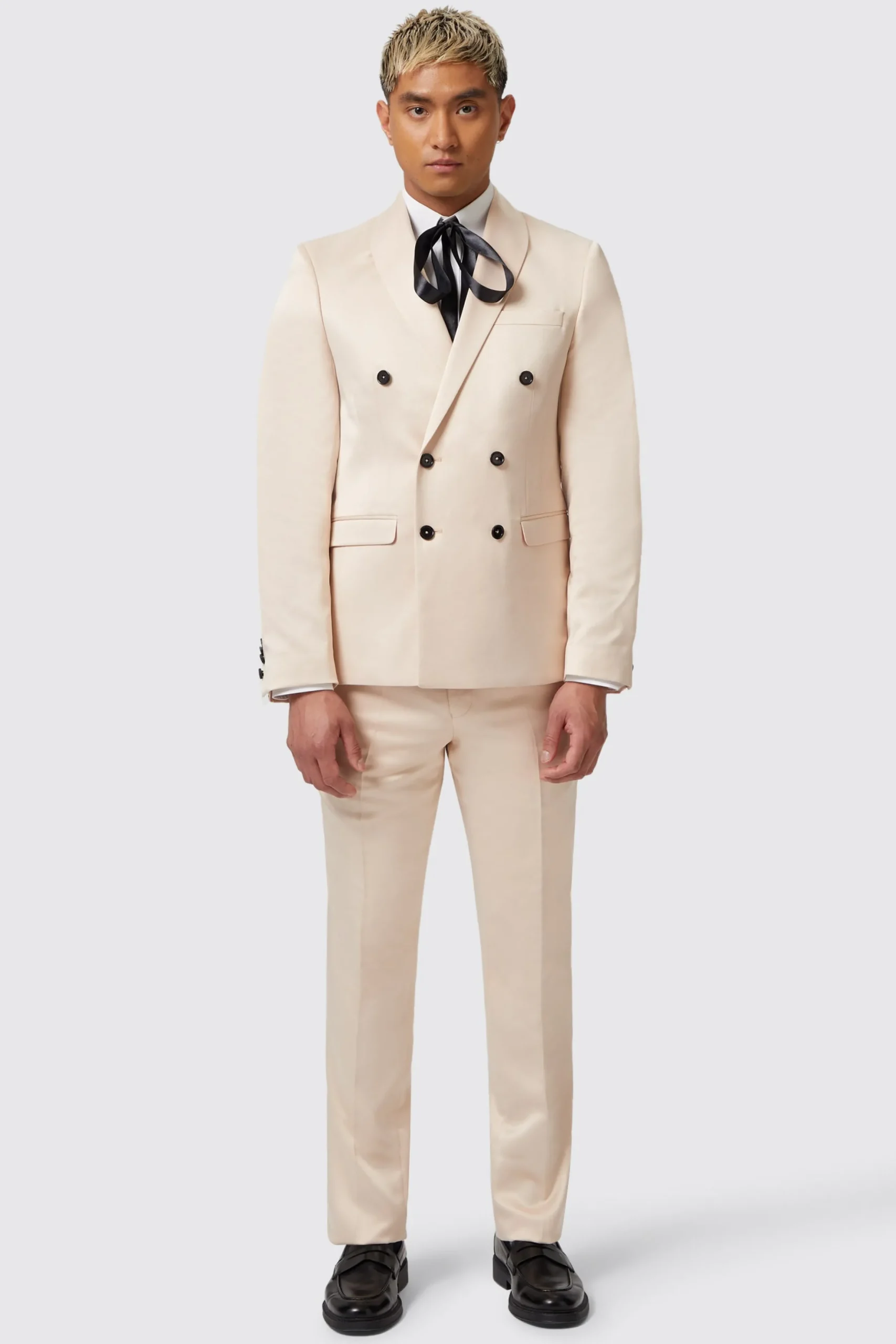 Twisted Tailor Lewis Skinny Fit Double Breasted Beige Sateen Jacket | Jackets·Party Jackets