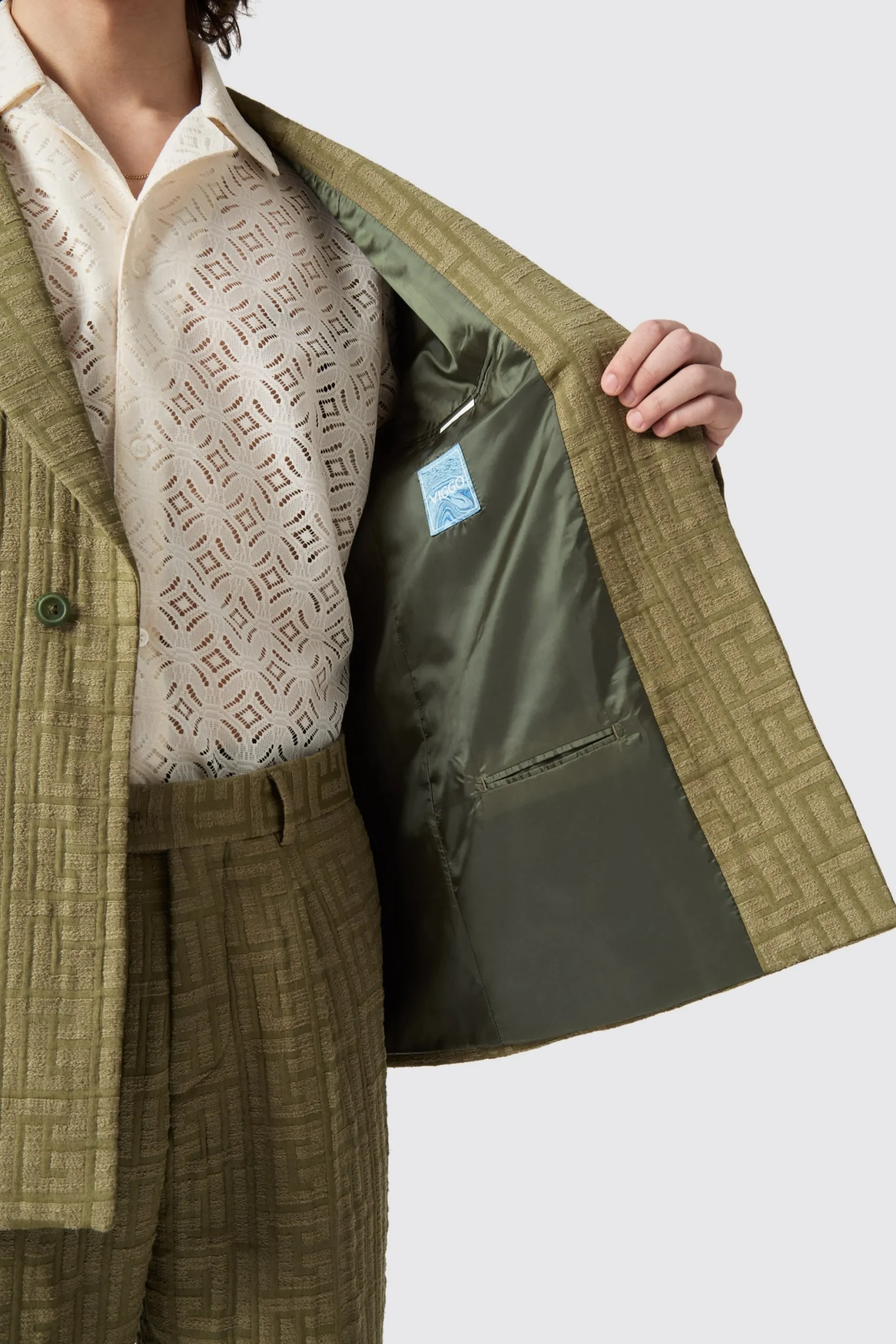 Twisted Tailor Malacia Oversized Green Jacquard Jacket | Unisex