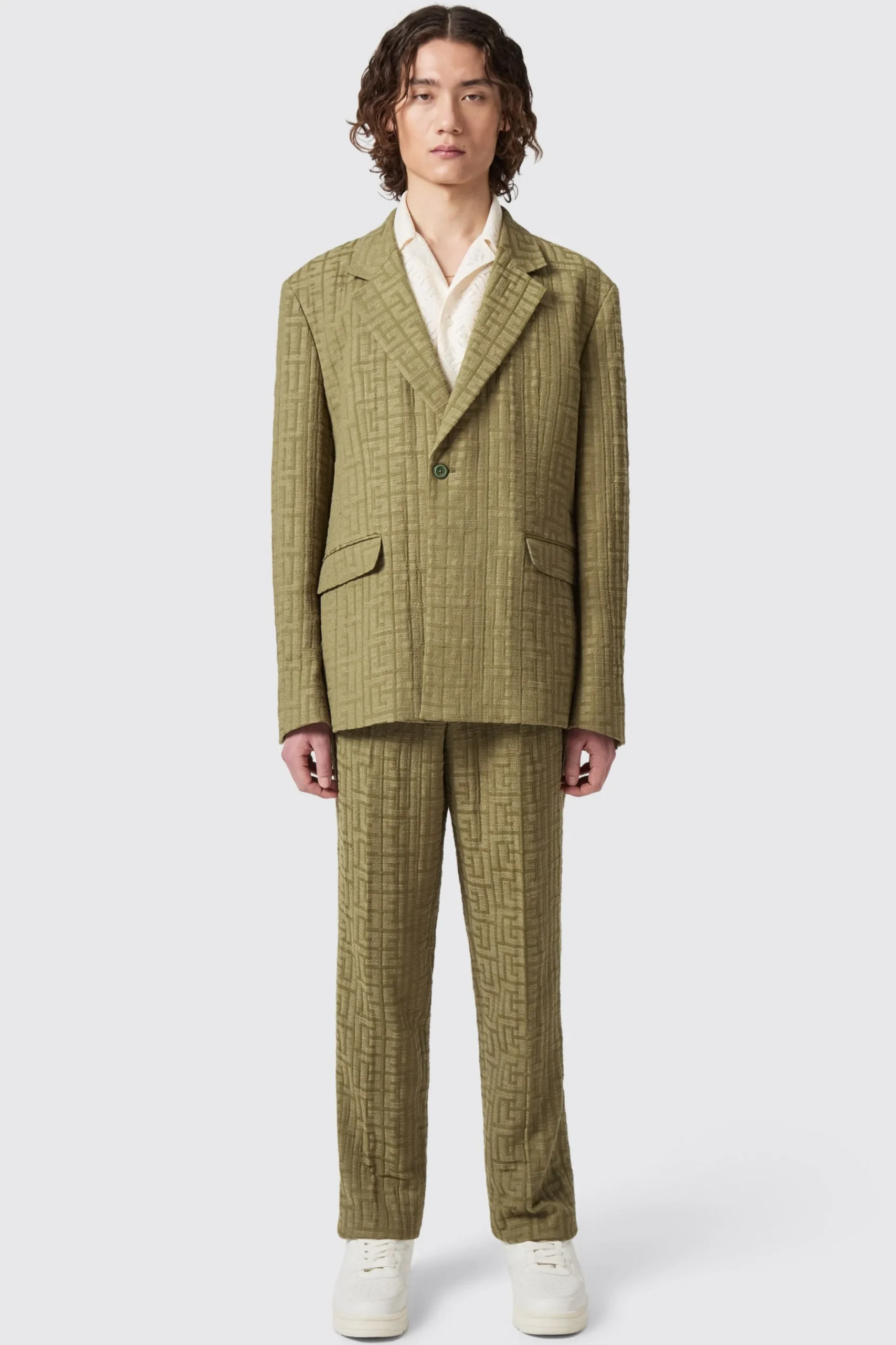 Twisted Tailor Malacia Oversized Green Jacquard Jacket | Unisex