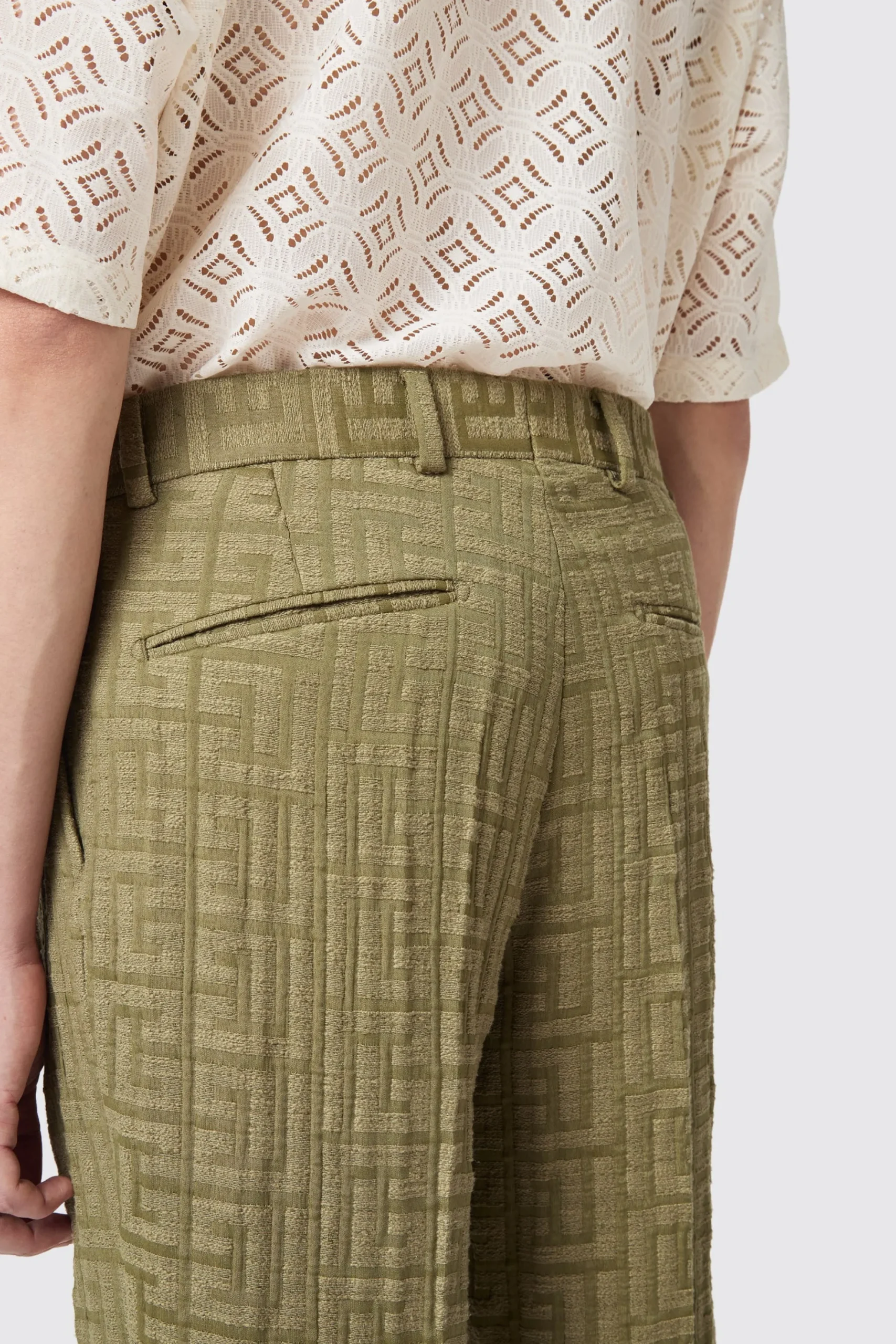 Twisted Tailor Malacia Oversized Green Jacquard Trousers | Unisex | Trousers·Casual Trousers