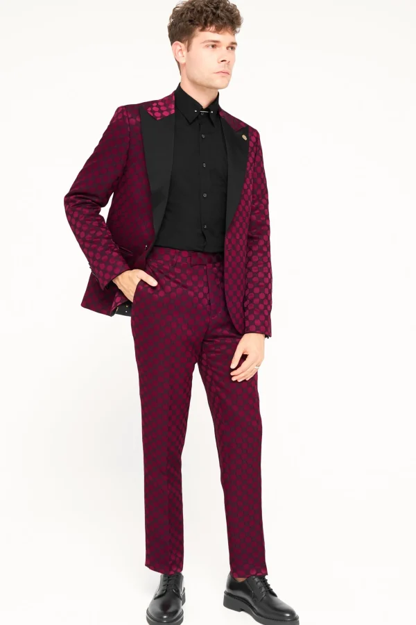Twisted Tailor Papatya Slim Fit Burgundy Jacquard Trousers | Trousers·Casual Trousers