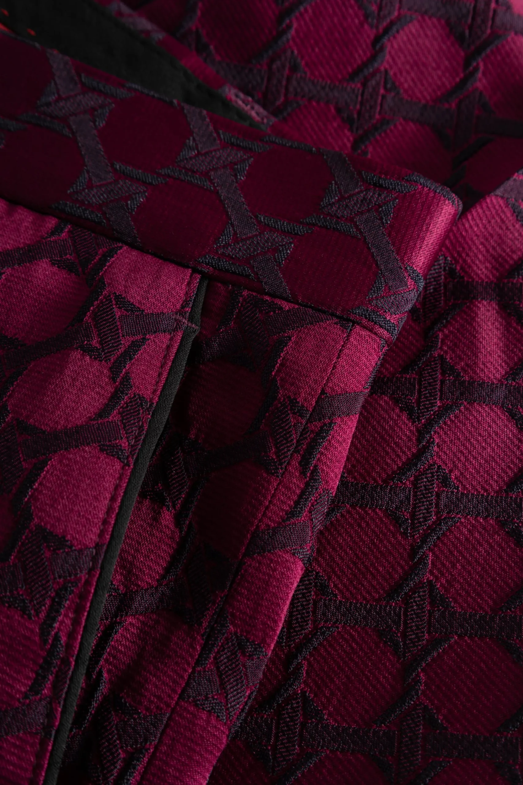 Twisted Tailor Papatya Slim Fit Burgundy Jacquard Trousers | Trousers·Casual Trousers