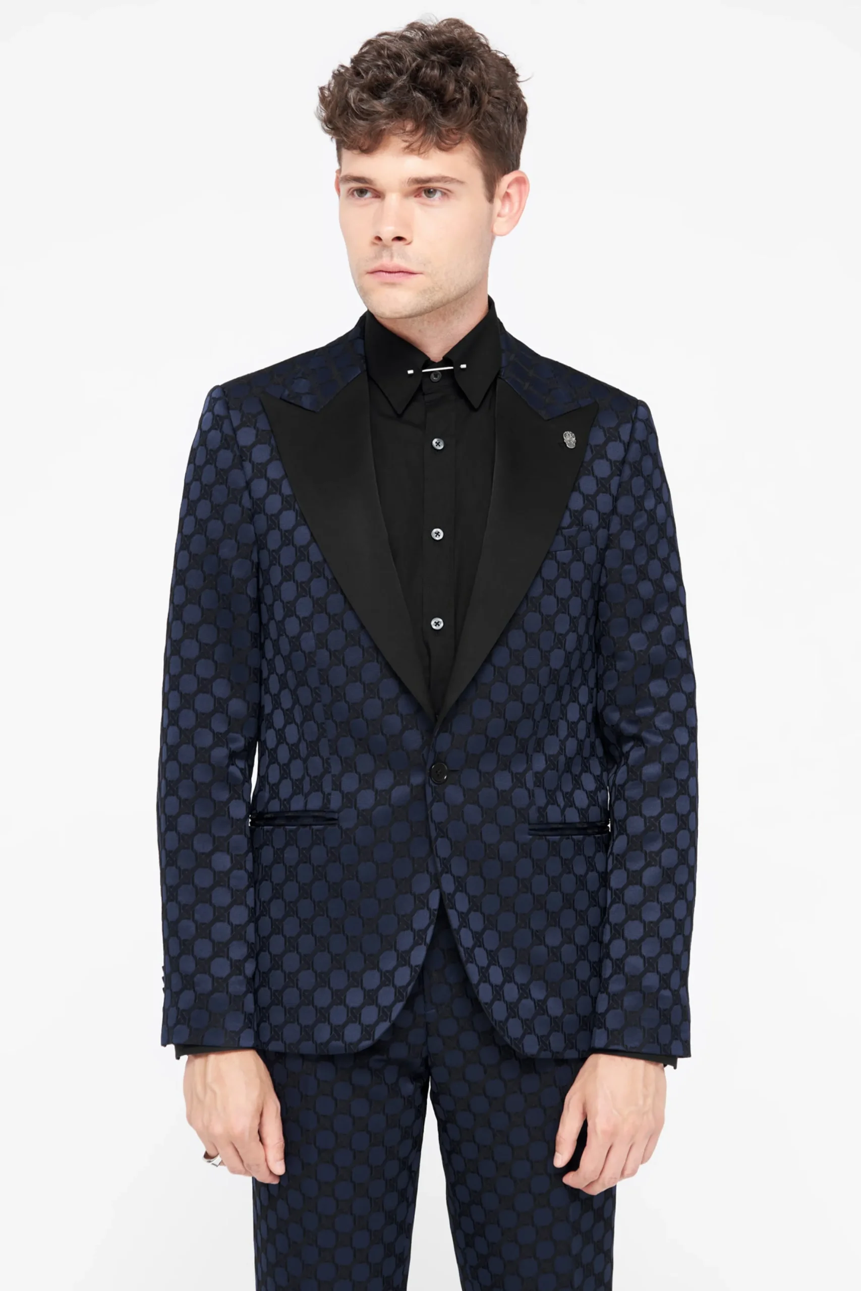 Twisted Tailor Papatya Slim Fit Navy Jacquard Suit | Style·Bold Prints | Occasion·Party Suits