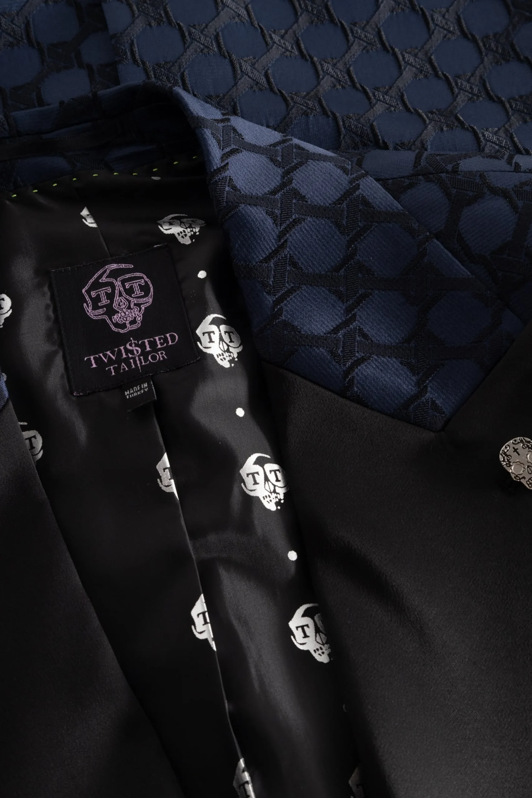 Twisted Tailor Papatya Slim Fit Navy Jacquard Suit | Style·Bold Prints | Occasion·Party Suits
