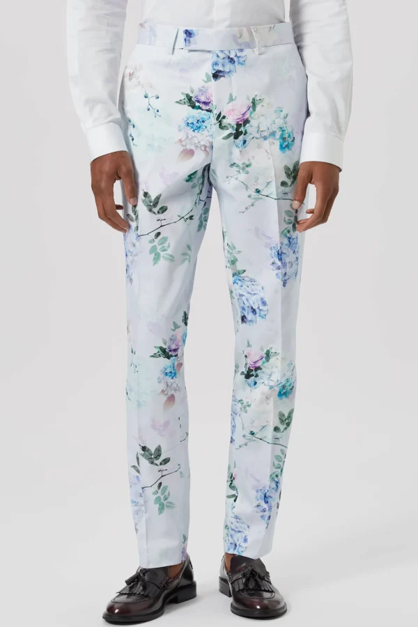 Twisted Tailor Pickhurst Skinny Fit Blue Floral Cotton Trousers | Trousers·Floral Trousers