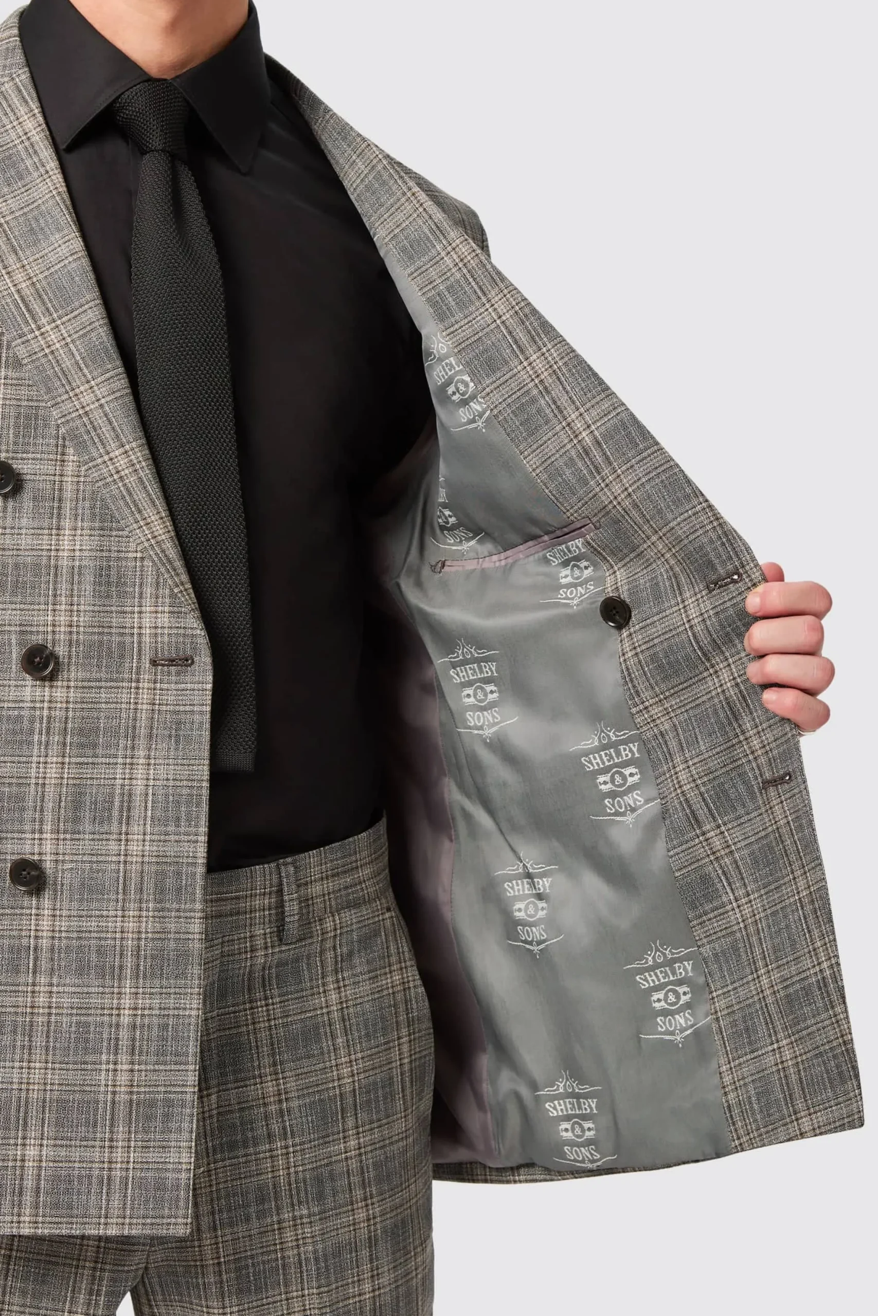 Twisted Tailor Plunkett Slim Fit Grey Check Double Breasted Jacket | Jackets·Work Jackets