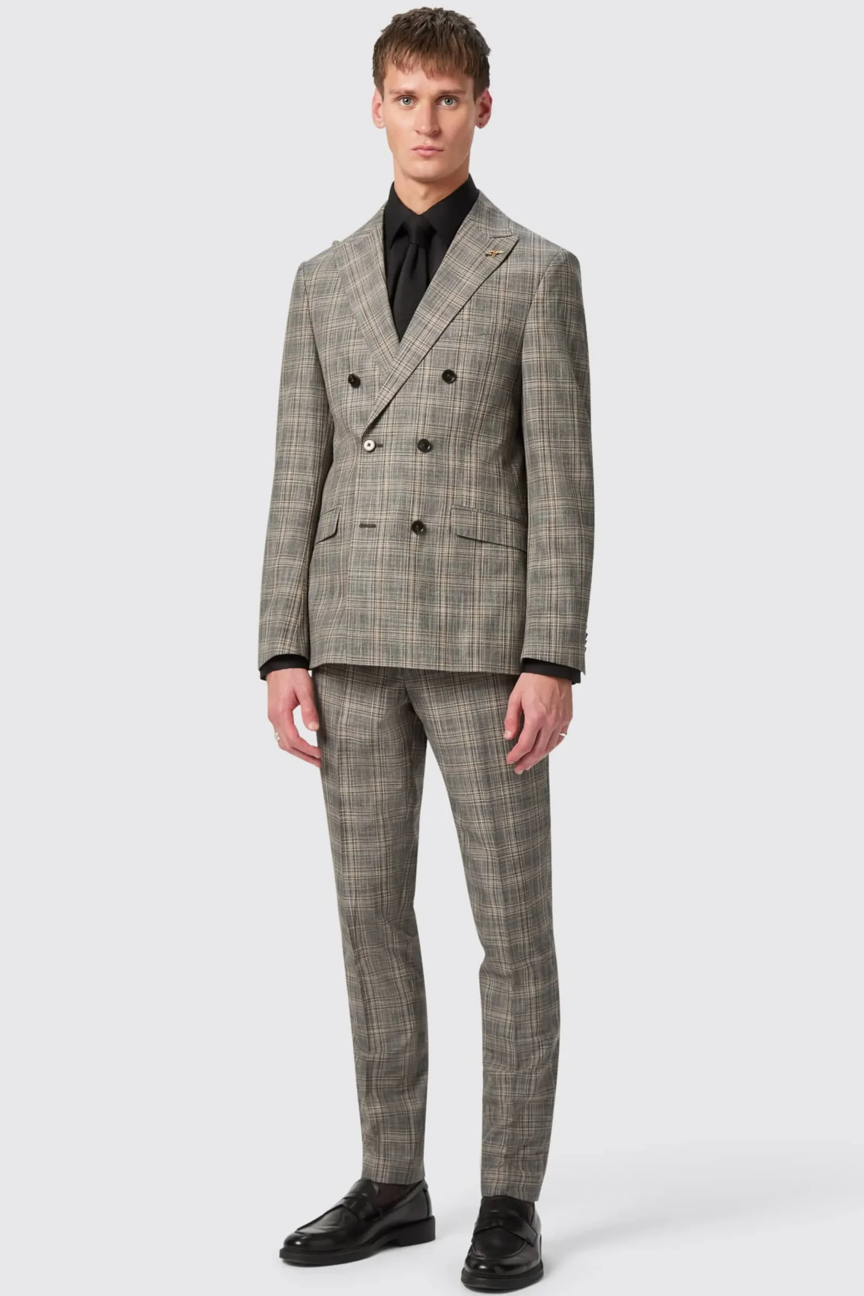 Twisted Tailor Plunkett Slim Fit Grey Check Double Breasted Jacket | Jackets·Work Jackets