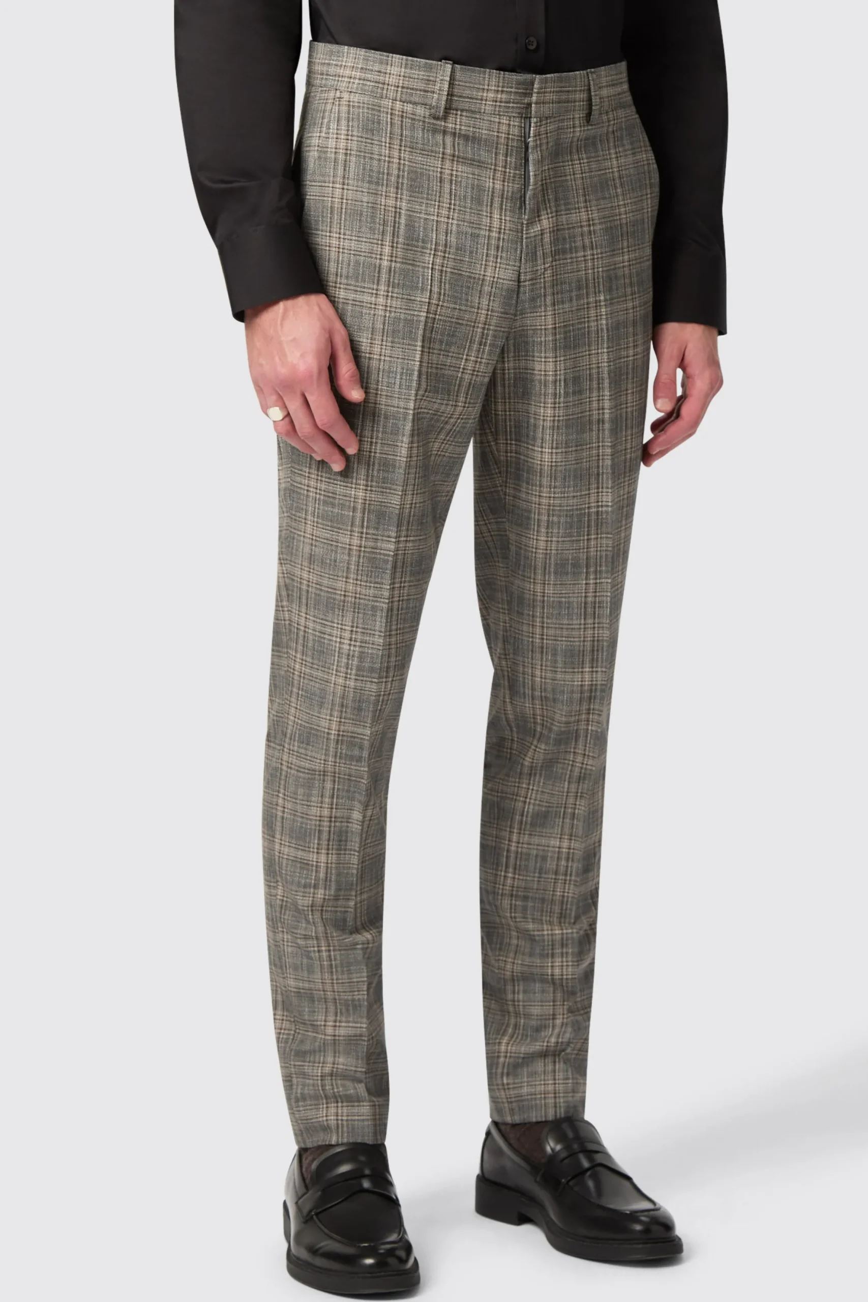 Twisted Tailor Plunkett Slim Fit Grey Check Trousers | Trousers·Work Trousers | Trousers·Casual Trousers