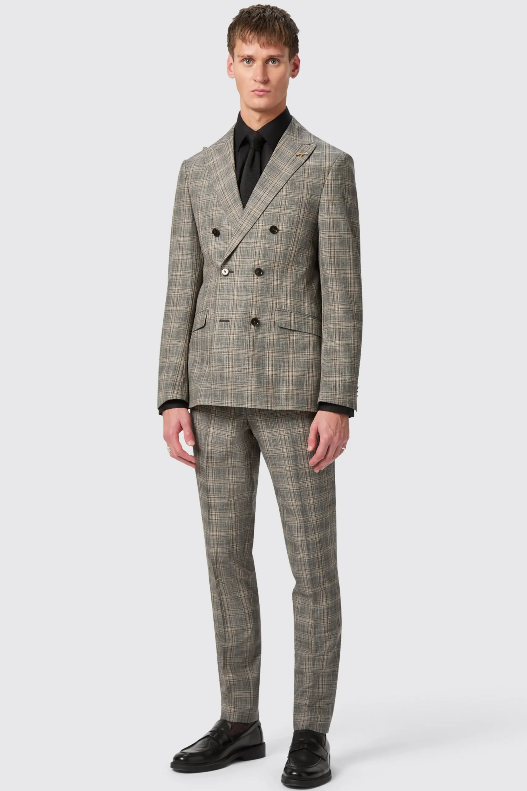 Twisted Tailor Plunkett Slim Fit Grey Check Trousers | Trousers·Work Trousers | Trousers·Casual Trousers