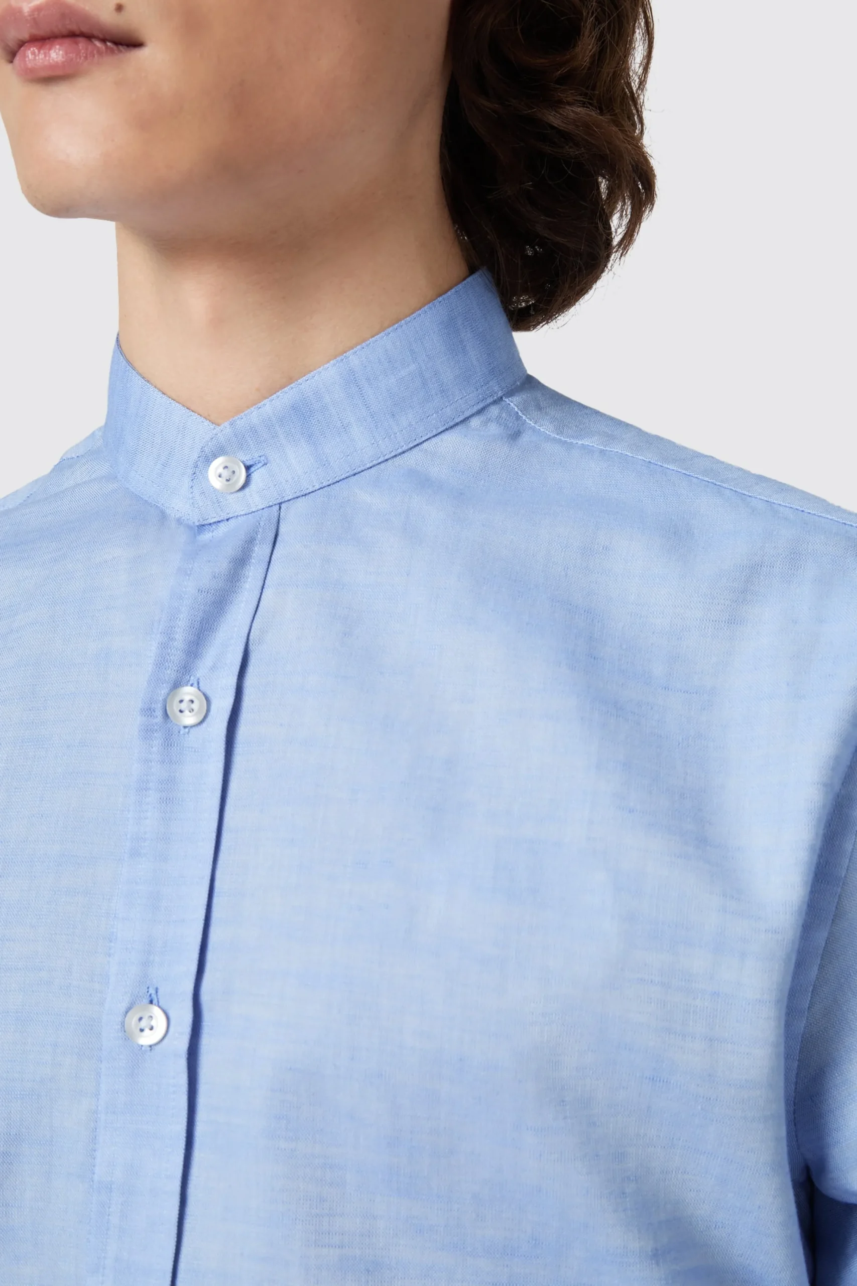 Twisted Tailor Saunders Slim Fit Grandad Collar Blue Linen Shirt | Style·Premium Shirts | Style·Everyday Essentials