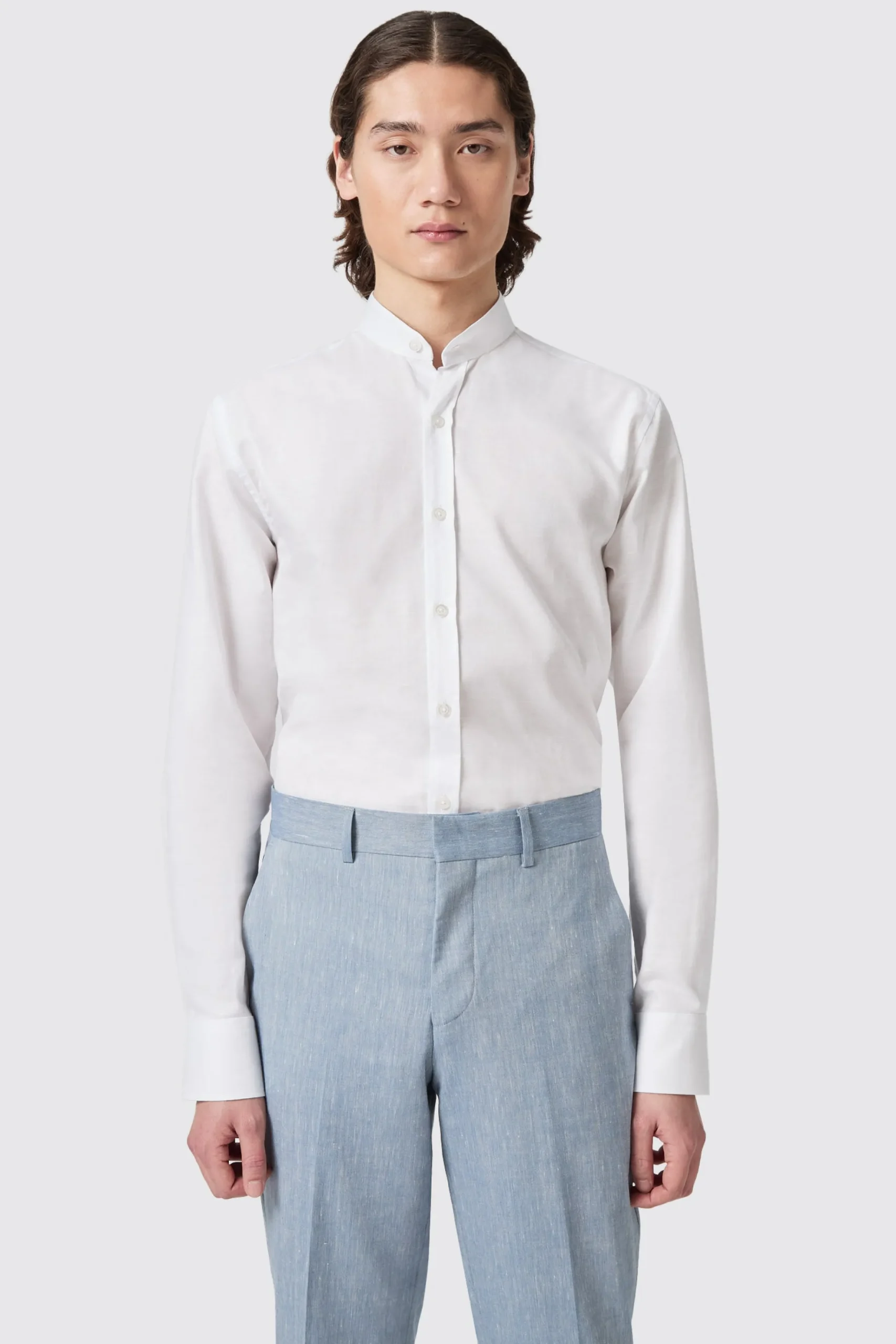 Twisted Tailor Saunders Slim Fit Grandad Collar White Linen Shirt | Style·Premium Shirts | Style·Everyday Essentials
