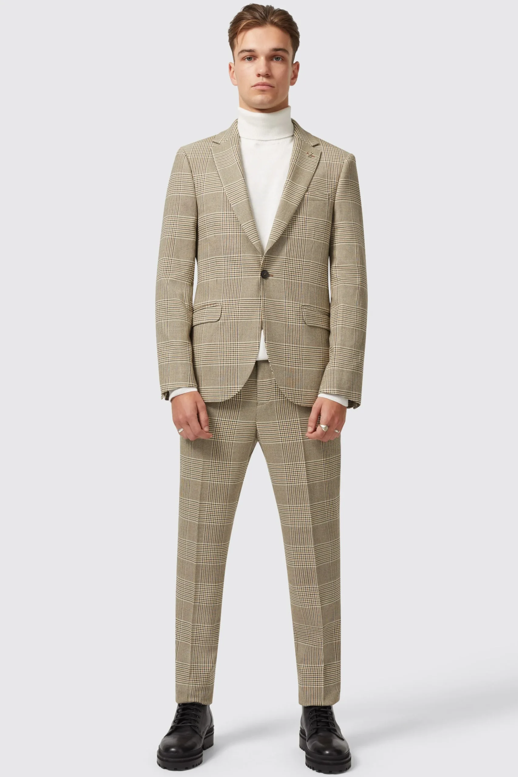 Twisted Tailor Strauss Slim Fit Neutral Check Suit | Style·Check Suits | Style·2 Piece Suits