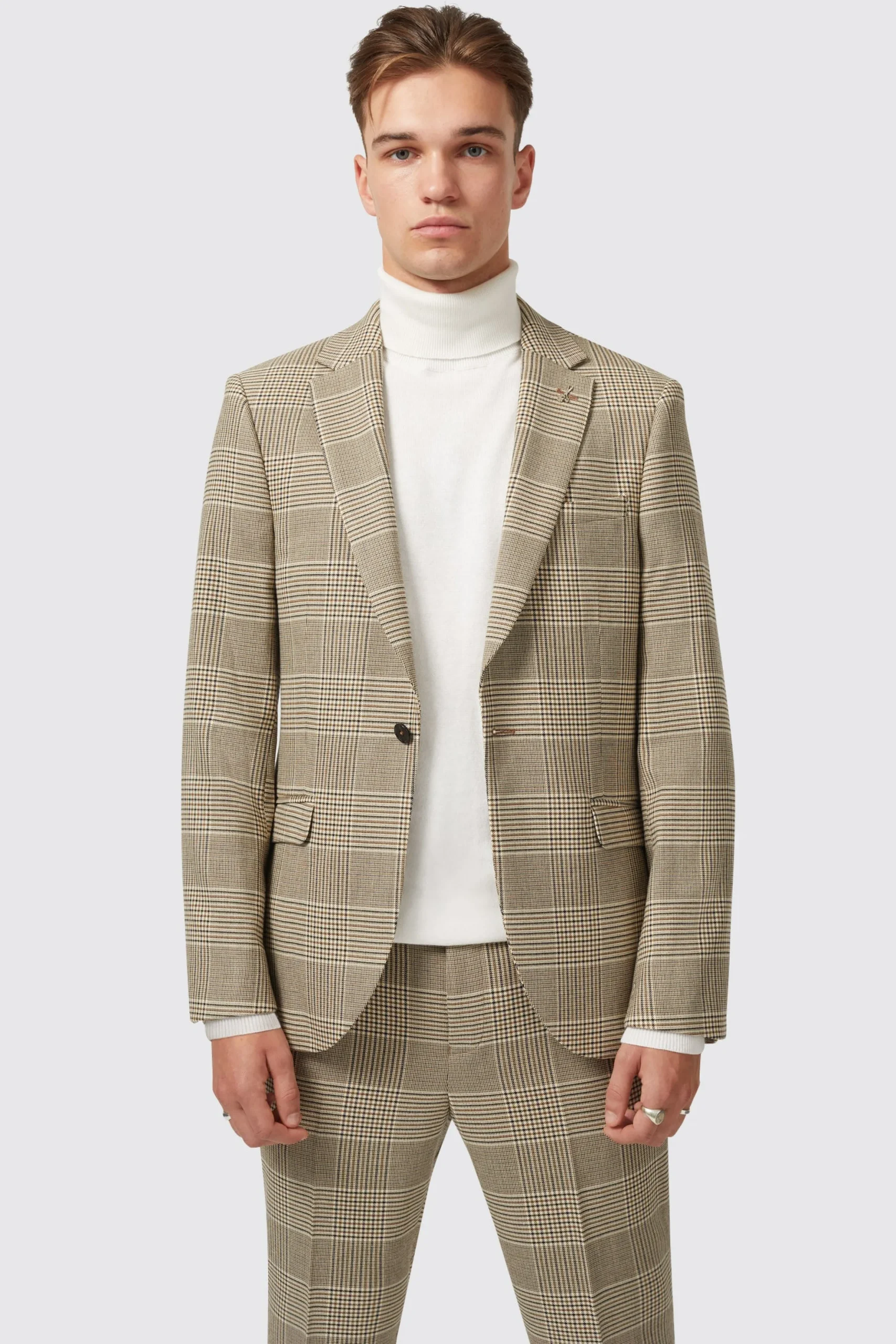 Twisted Tailor Strauss Slim Fit Neutral Check Suit | Style·Check Suits | Style·2 Piece Suits