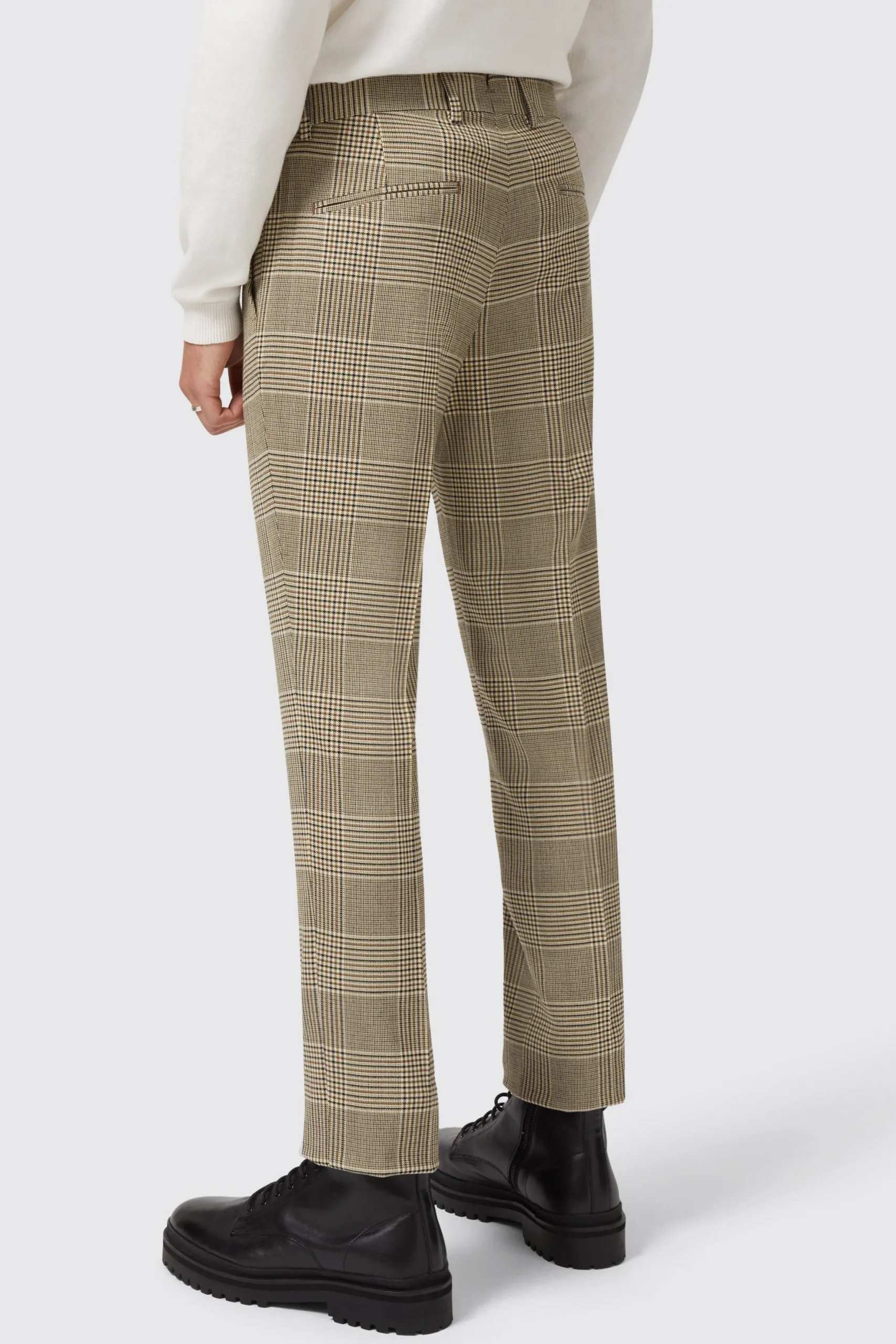 Twisted Tailor Strauss Slim Fit Neutral Check Trouser | Trousers·Casual Trousers | Trousers·Work Trousers