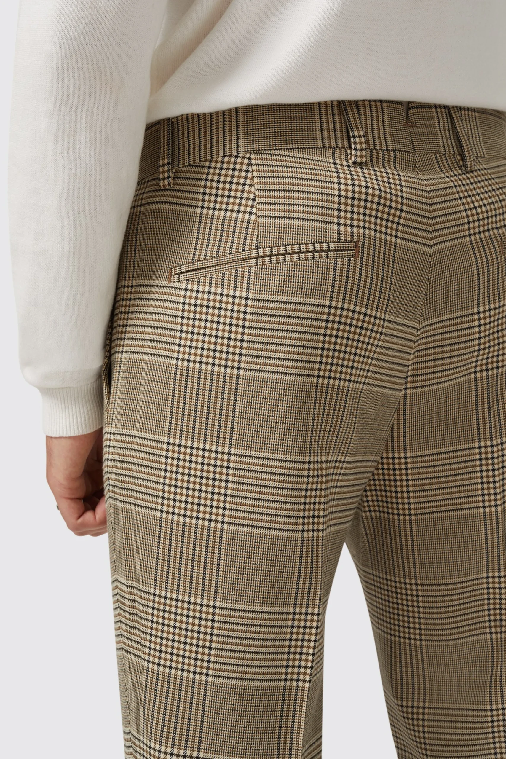 Twisted Tailor Strauss Slim Fit Neutral Check Trouser | Trousers·Casual Trousers | Trousers·Work Trousers