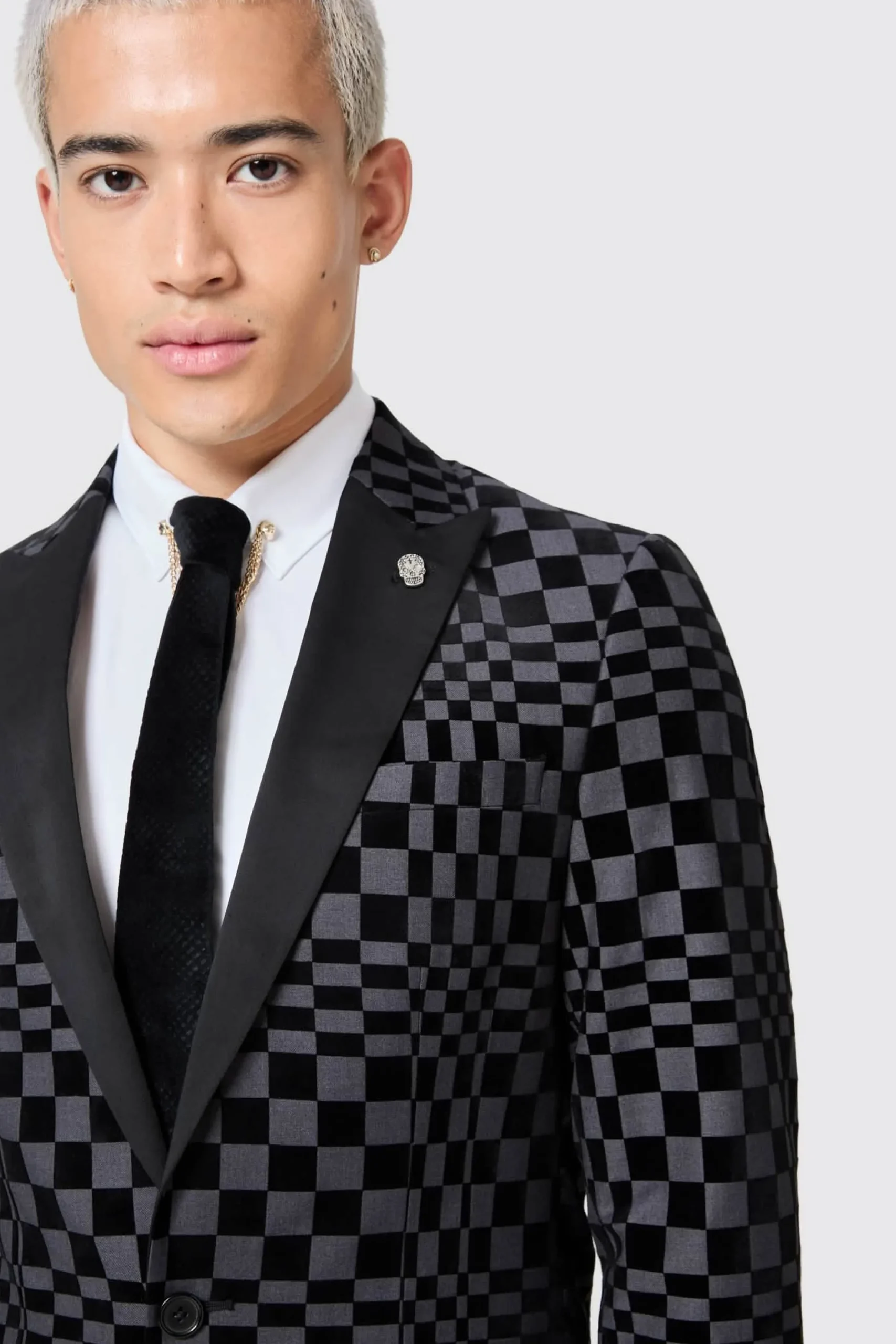 Twisted Tailor Tiber Skinny Fit Grey Check Tuxedo Jacket | Jackets·Party Jackets