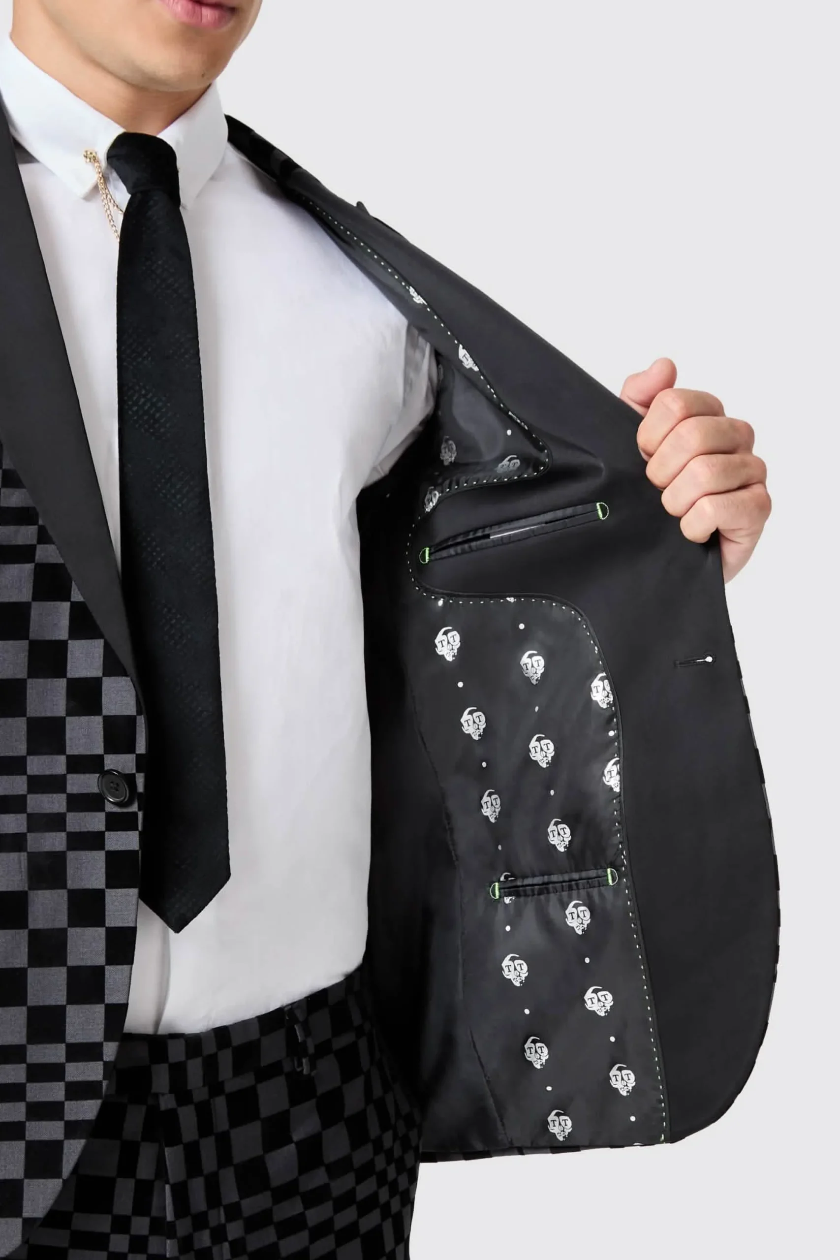 Twisted Tailor Tiber Skinny Fit Grey Check Tuxedo Jacket | Jackets·Party Jackets