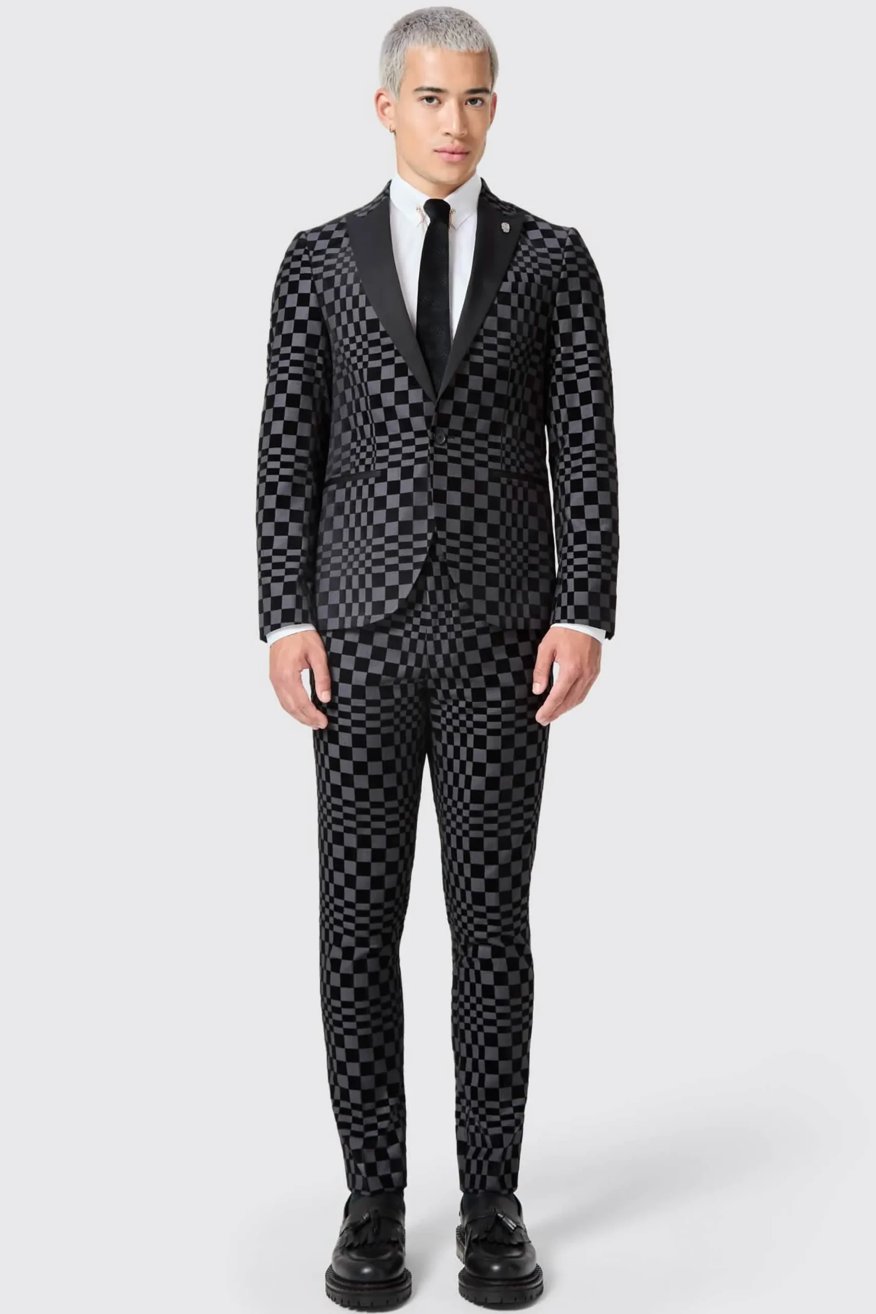 Twisted Tailor Tiber Skinny Fit Grey Check Tuxedo Jacket | Jackets·Party Jackets