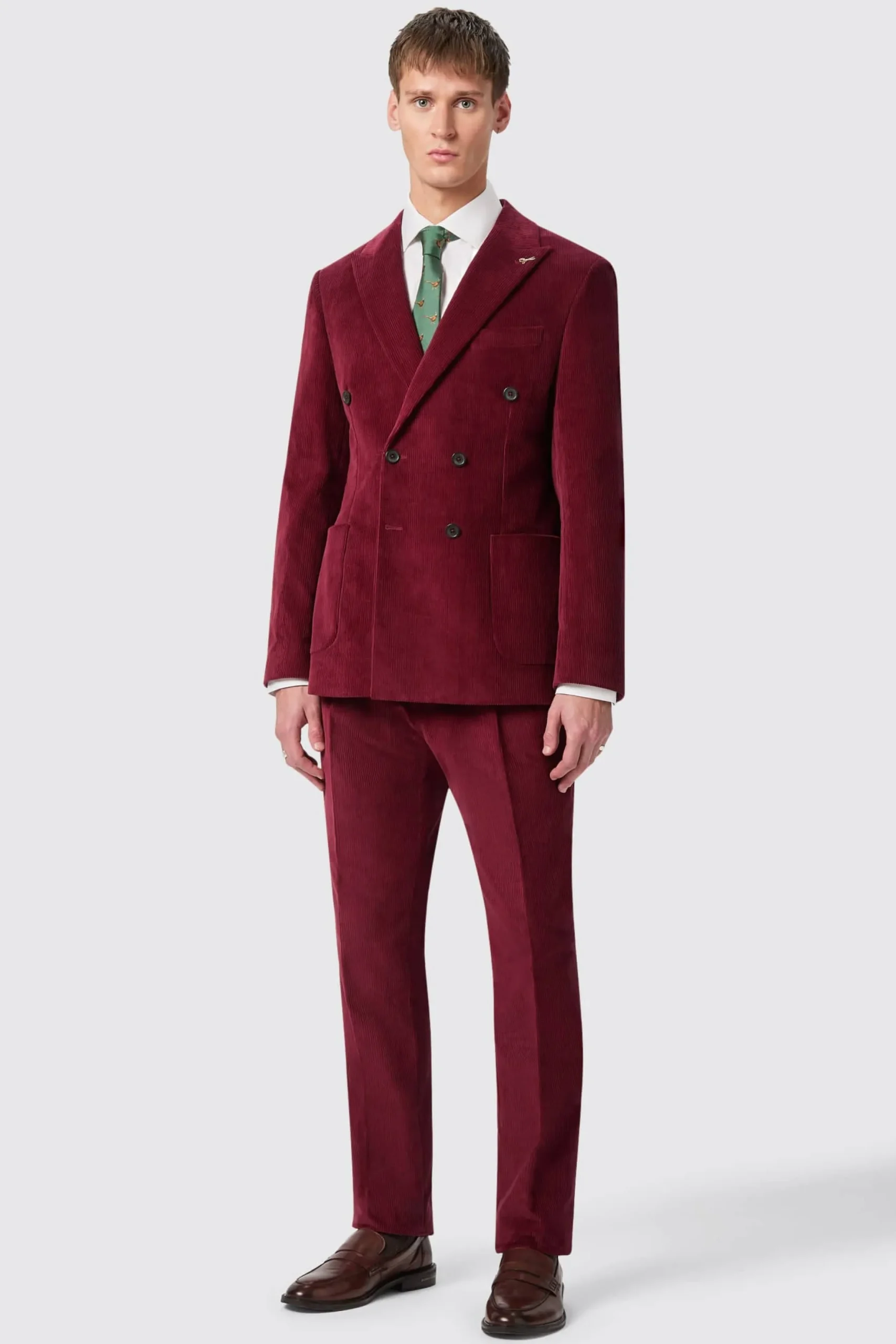 Twisted Tailor Waugh Slim Fit Burgundy Corduroy Double Breasted Jacket | Jackets·Work Jackets