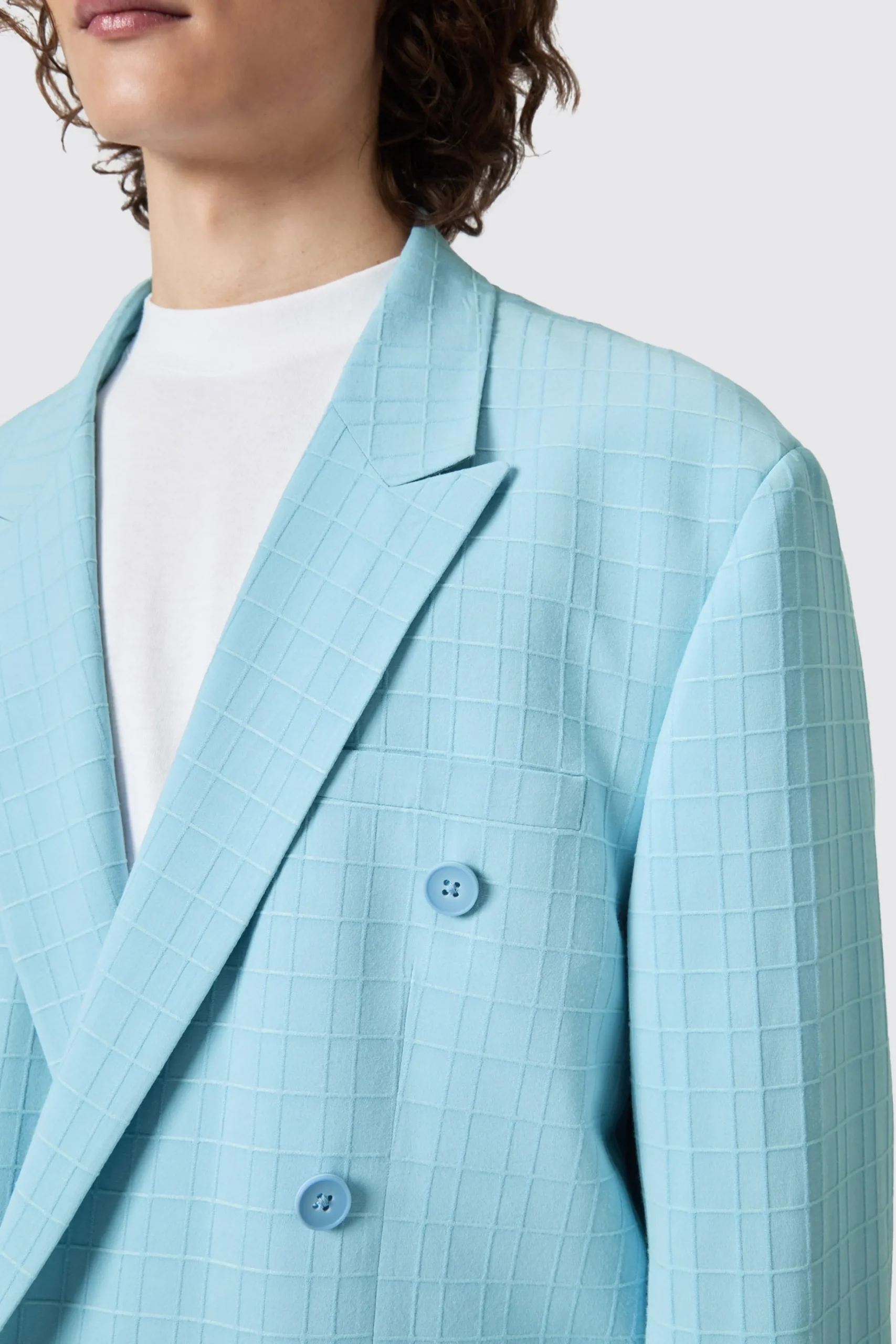 Twisted Tailor Zidan Oversized Blue Jacquard Double Breasted Suit | Unisex | Style·Plain Suits